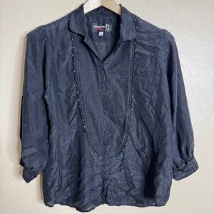 Johnny Was Pete and Greta Black Beaded Sheer Silk Blouse